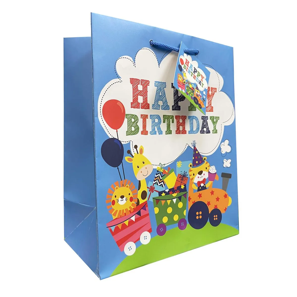 Gift Bag M HBD Animal Train 17.8x23x10cm