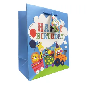 Gift Bag M HBD Animal Train 17.8x23x10cm
