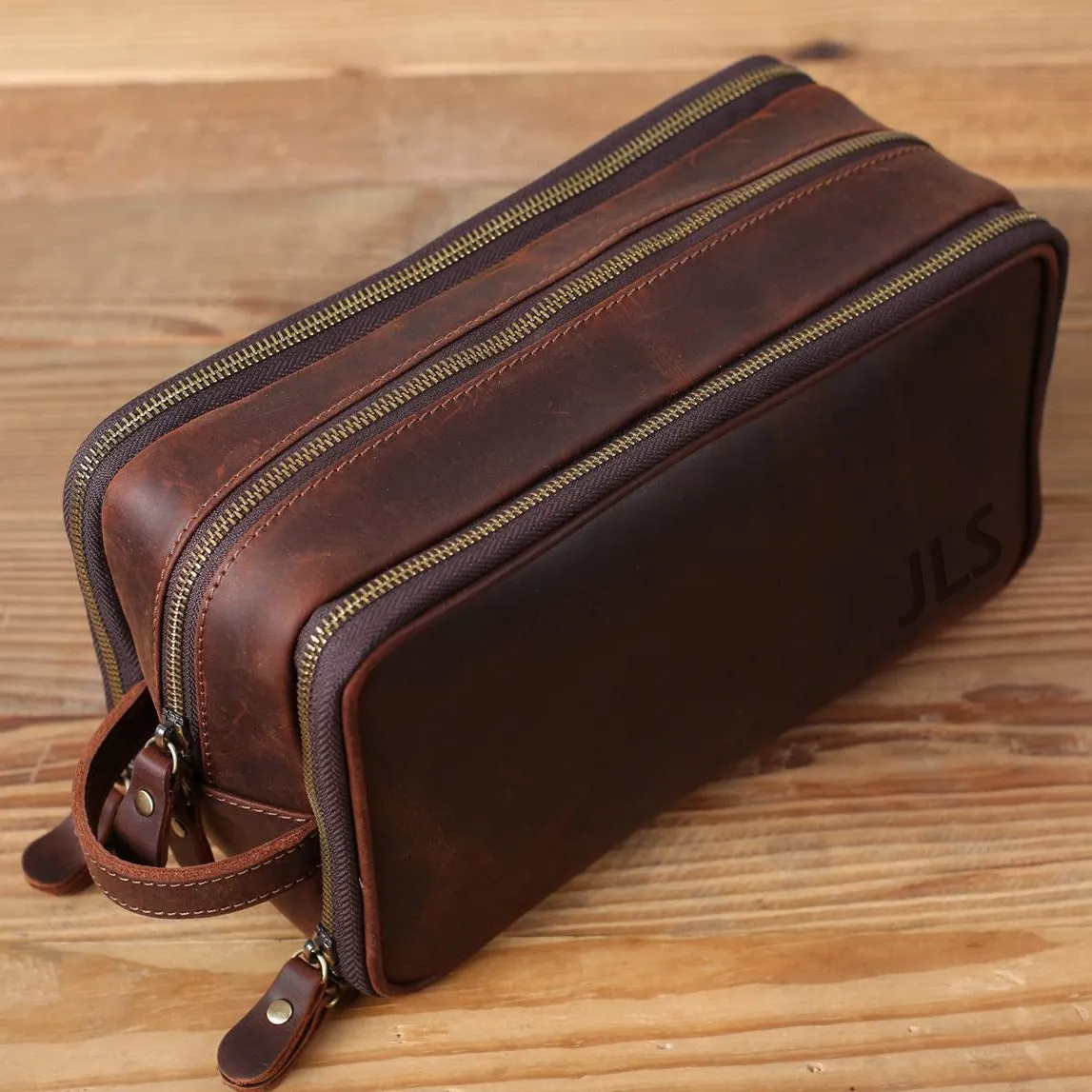 Groomsmen Gift Personalized Leather Toiletry Bag Waterproof Leather Dopp Kit Men's Shaving Kit, Christmas Gift