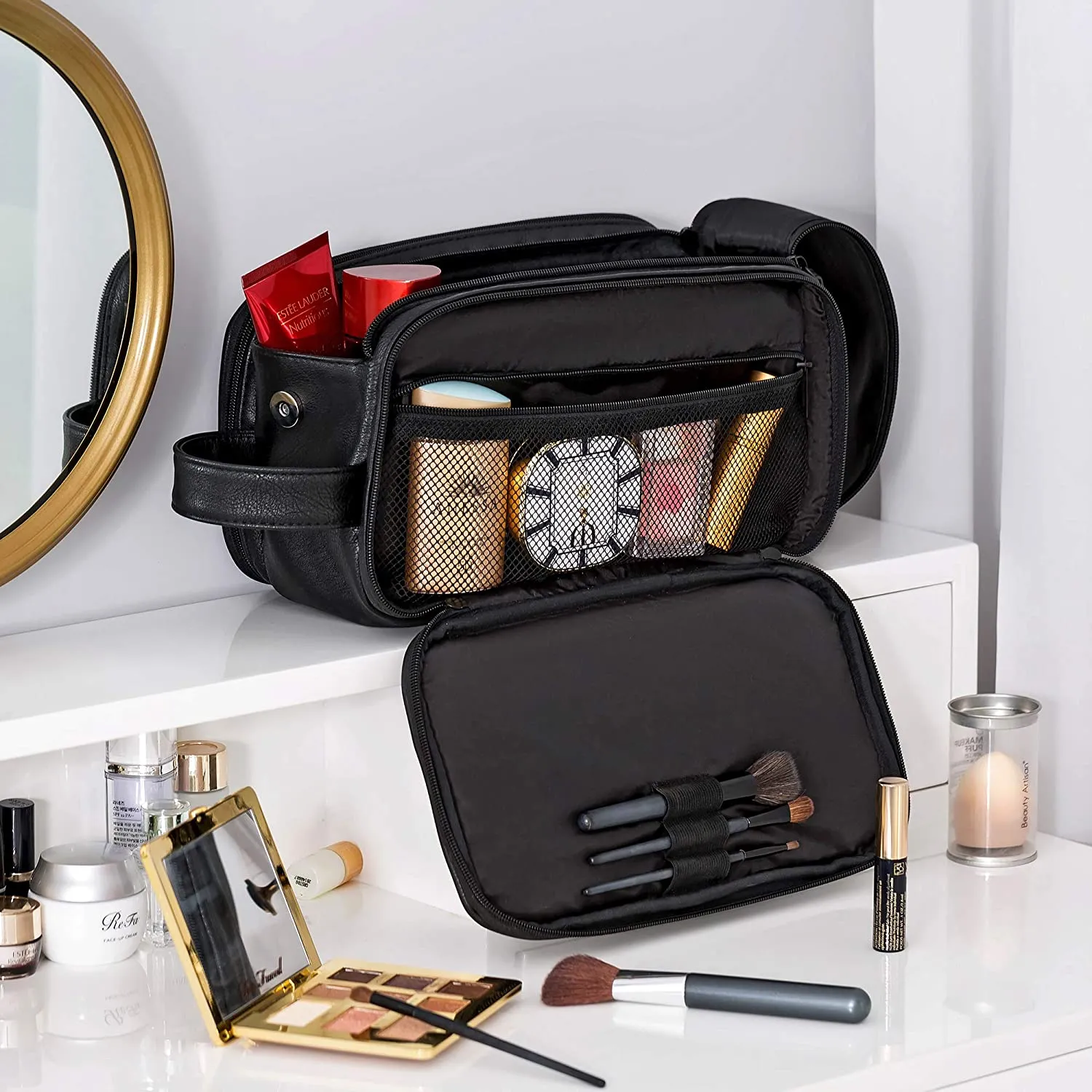 Groomsmen Gift Toiletry Bag, Vegan Leather Dopp Kit, Water-Resistant Bathroom Toiletries Organizer, PU Leather Cosmetic Bags, Christmas Gift