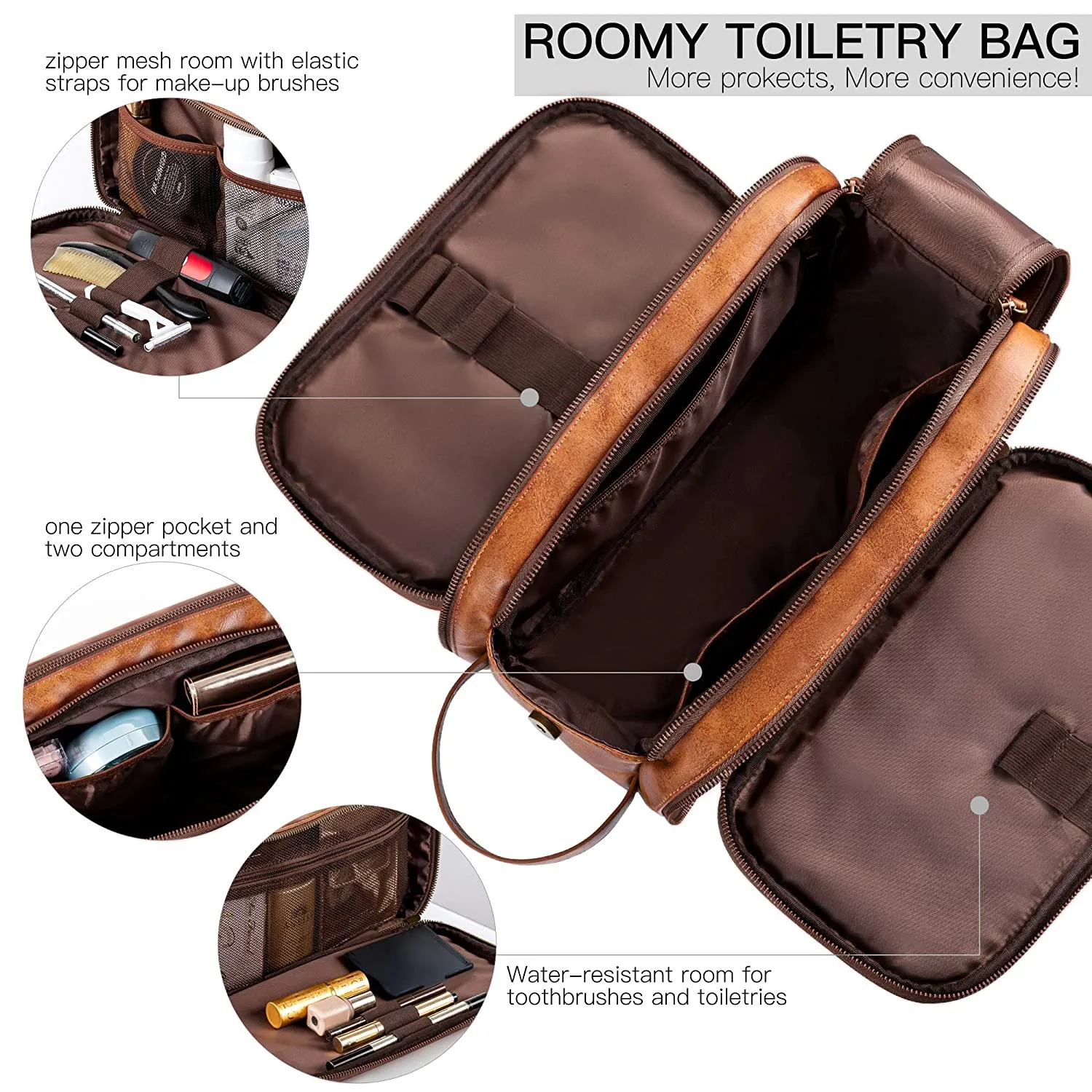 Groomsmen Gift Toiletry Bag, Vegan Leather Dopp Kit, Water-Resistant Bathroom Toiletries Organizer, PU Leather Cosmetic Bags, Christmas Gift