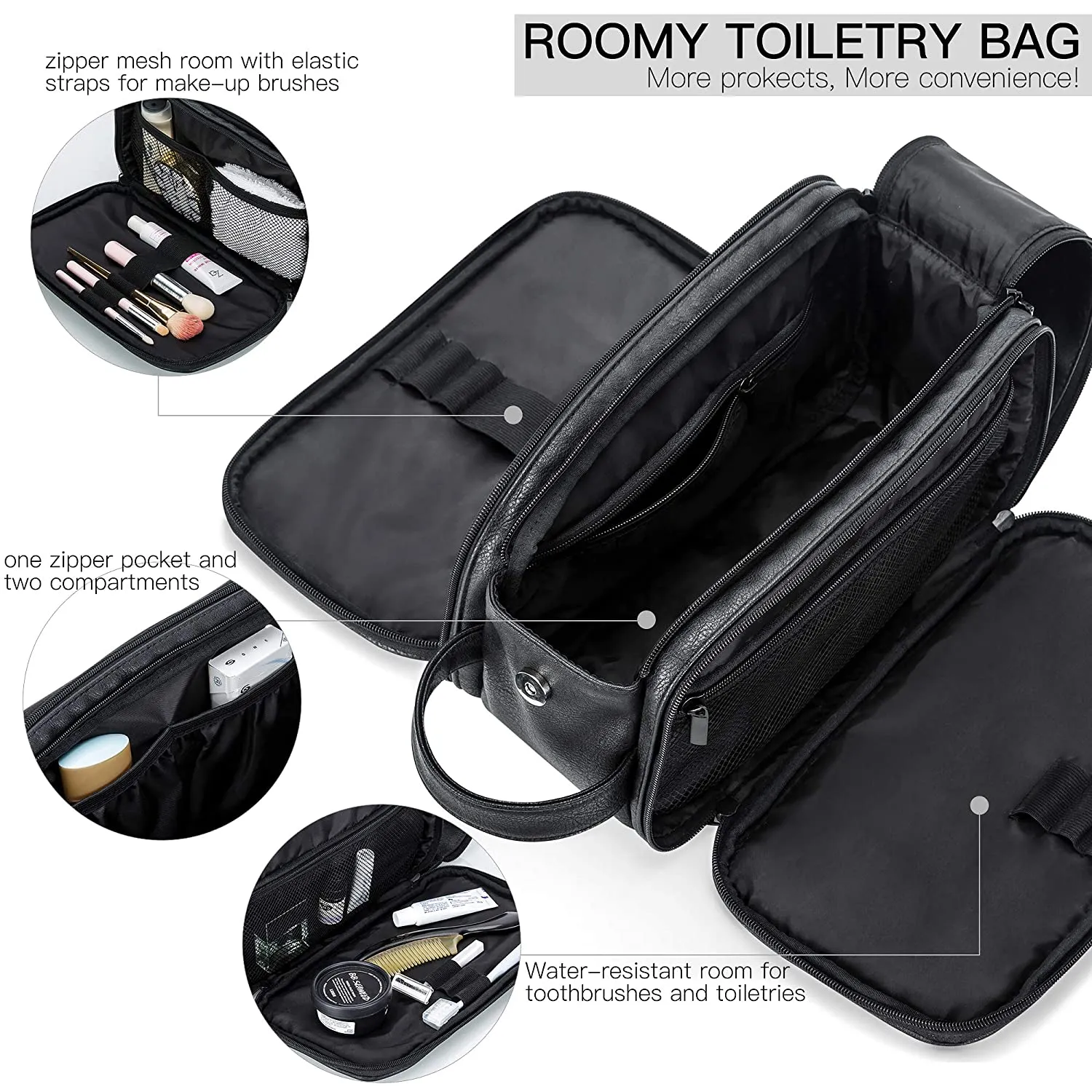 Groomsmen Gift Toiletry Bag, Vegan Leather Dopp Kit, Water-Resistant Bathroom Toiletries Organizer, PU Leather Cosmetic Bags, Christmas Gift