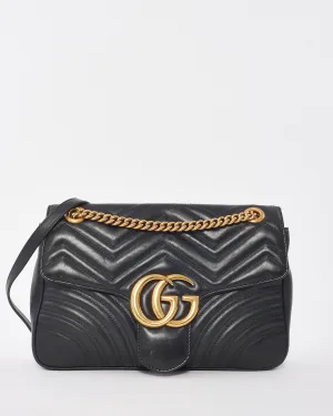 Gucci Black Matelassé Leather Medium GG Marmont Flap Bag