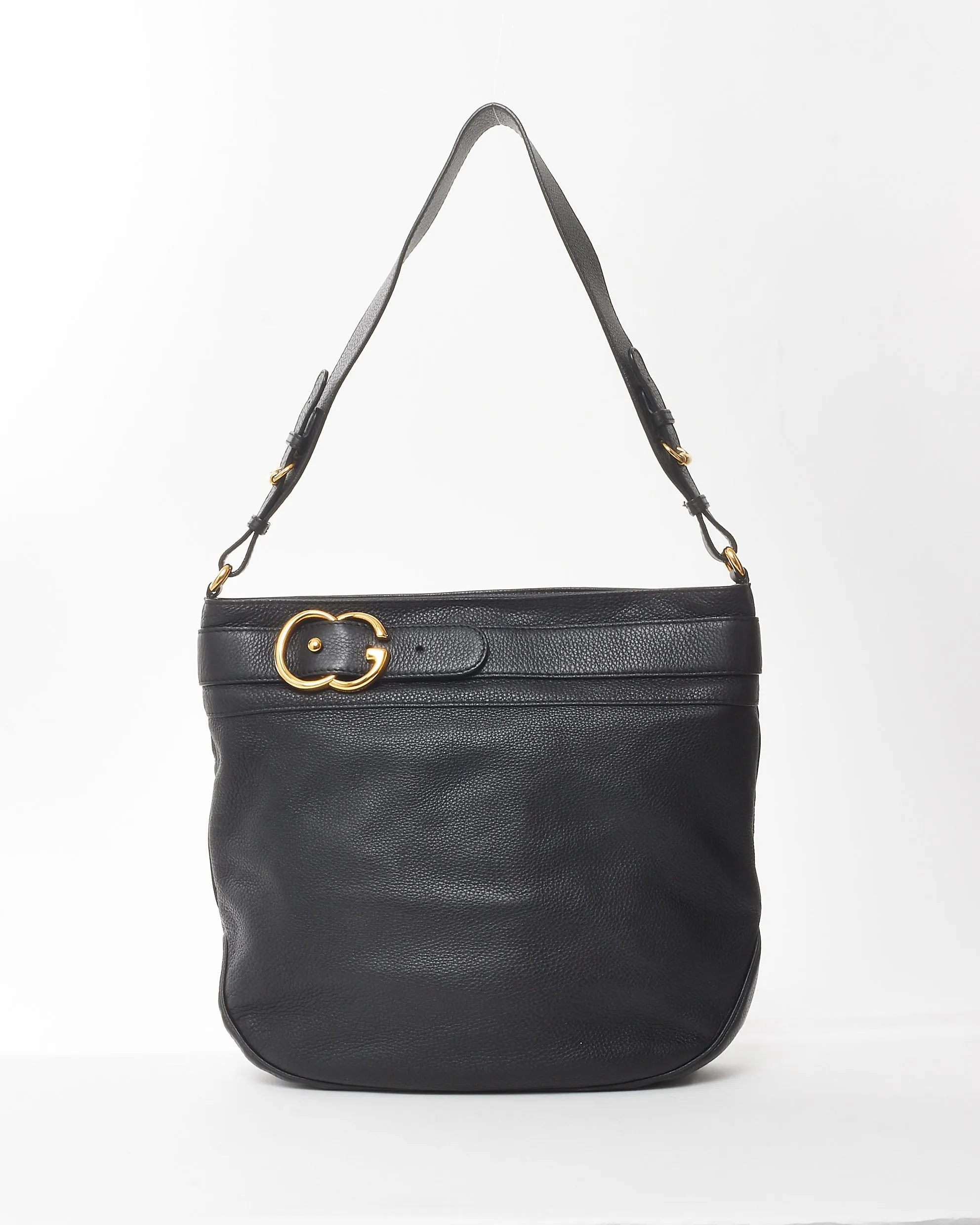 Gucci Black Pebbled Calfskin Leather Large GG Ride Shoulder Bag