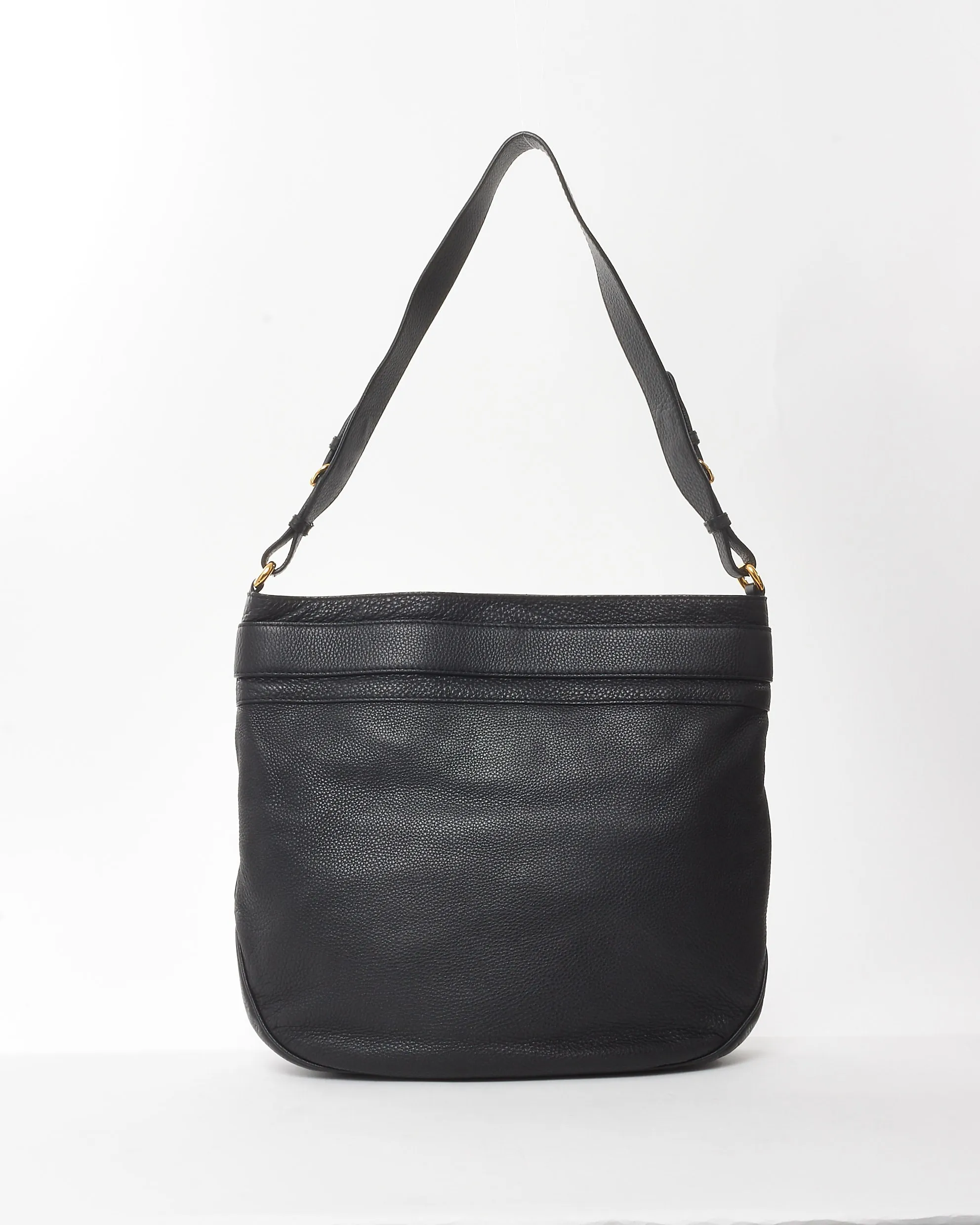 Gucci Black Pebbled Calfskin Leather Large GG Ride Shoulder Bag