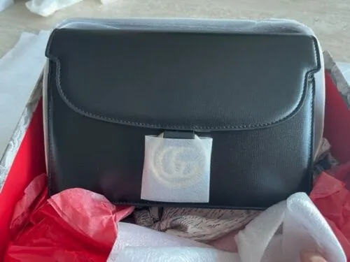 Gucci Black Ring Michel Gg Handbag Calf Azazlea Box Leather Gold Bag Itay NEW
