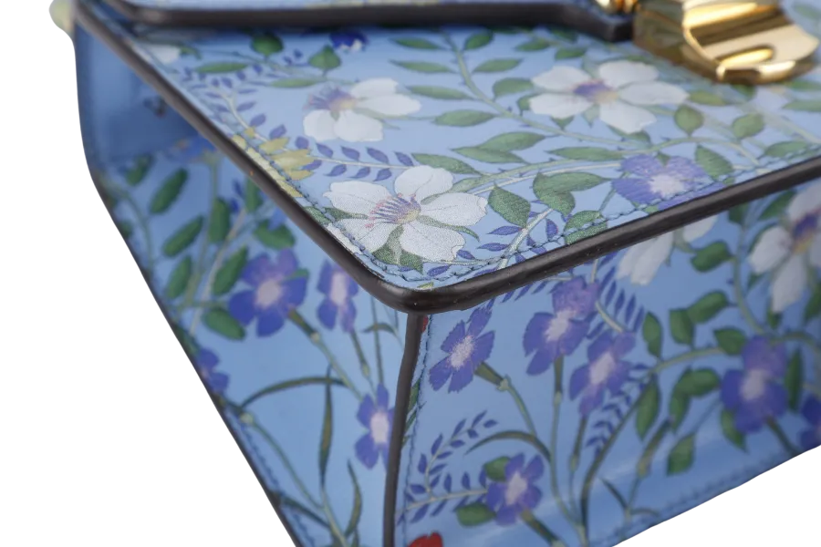 GUCCI FLORAL PRINT BAG MINI BLUE LEATHER GOLD HARDWARE NO DUST COVER