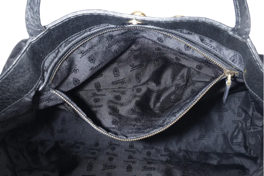 GUCCI GG CRYSTAL TOTE BAG BLACK LEATHER GOLD HARDWARE NO DUST COVER