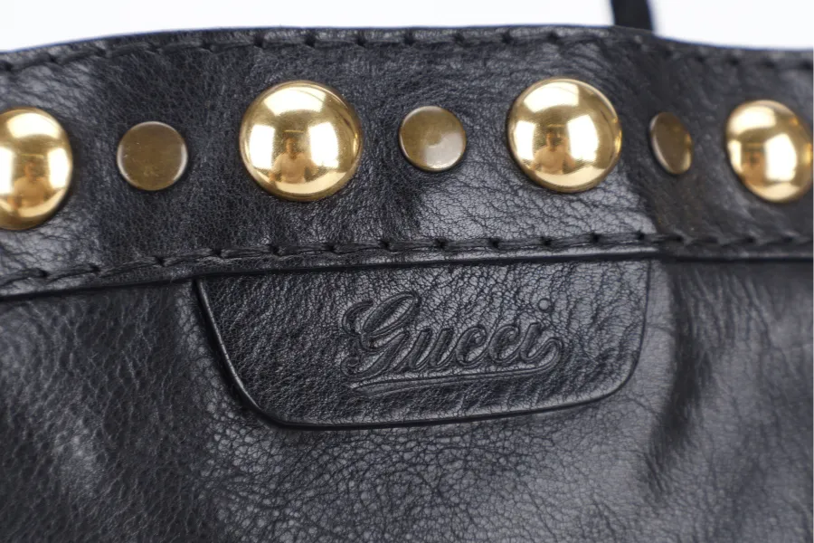 GUCCI GG CRYSTAL TOTE BAG BLACK LEATHER GOLD HARDWARE NO DUST COVER