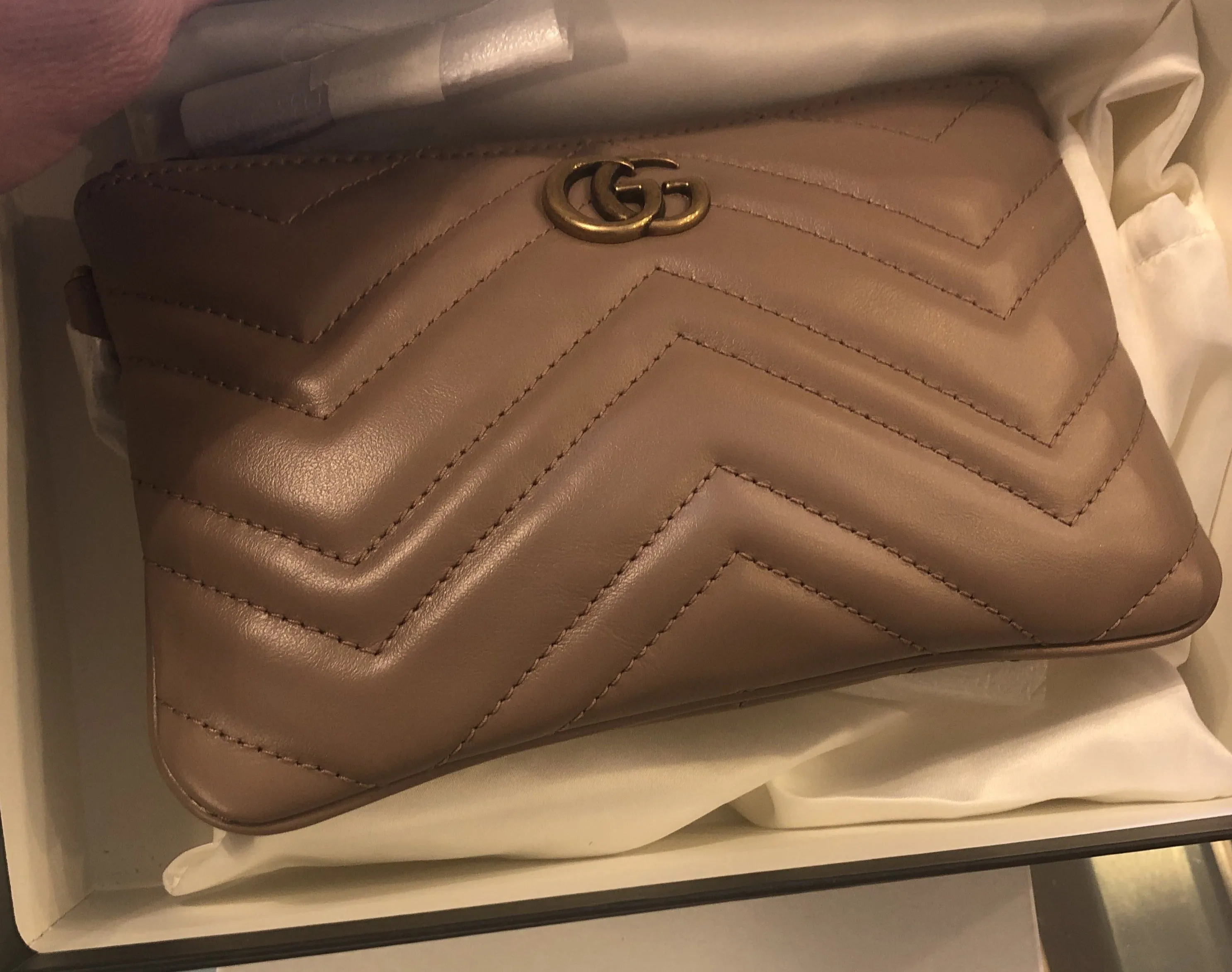 Gucci GG Marmont Matelassé Leather Clutch with Wristlet Strap in Dusty Rose