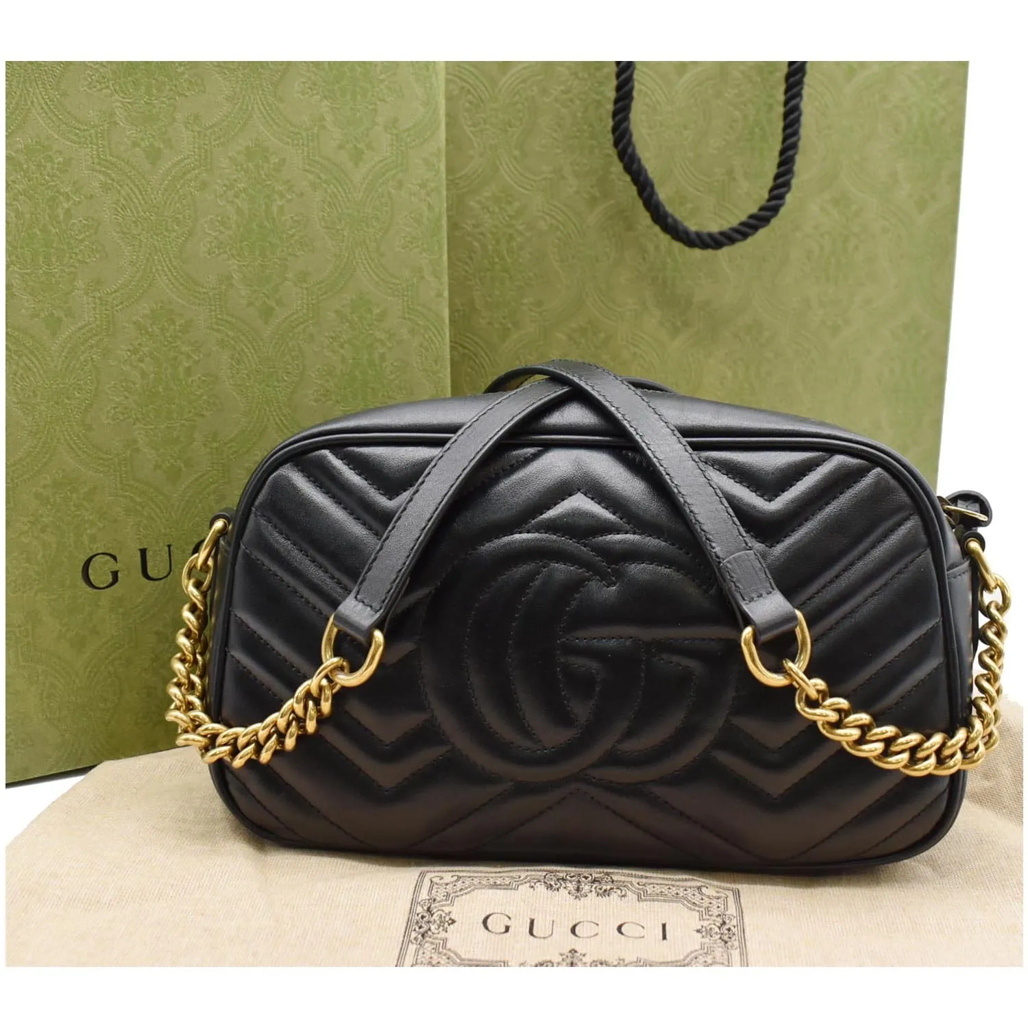 GUCCI GG Marmont Matelasse Small Leather Crossbody Bag Black