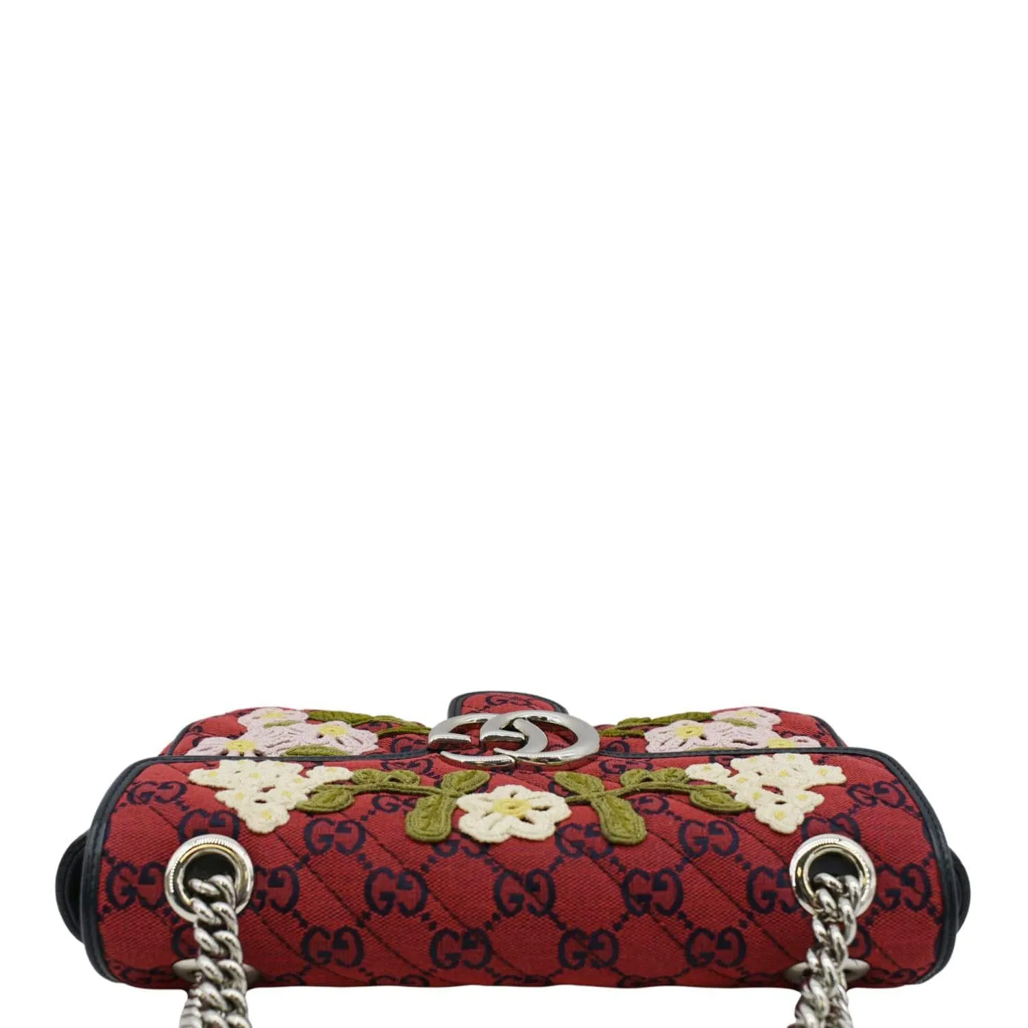 GUCCI GG Marmont Small Floral Embroidered Canvas Crossbody Bag Red 443497