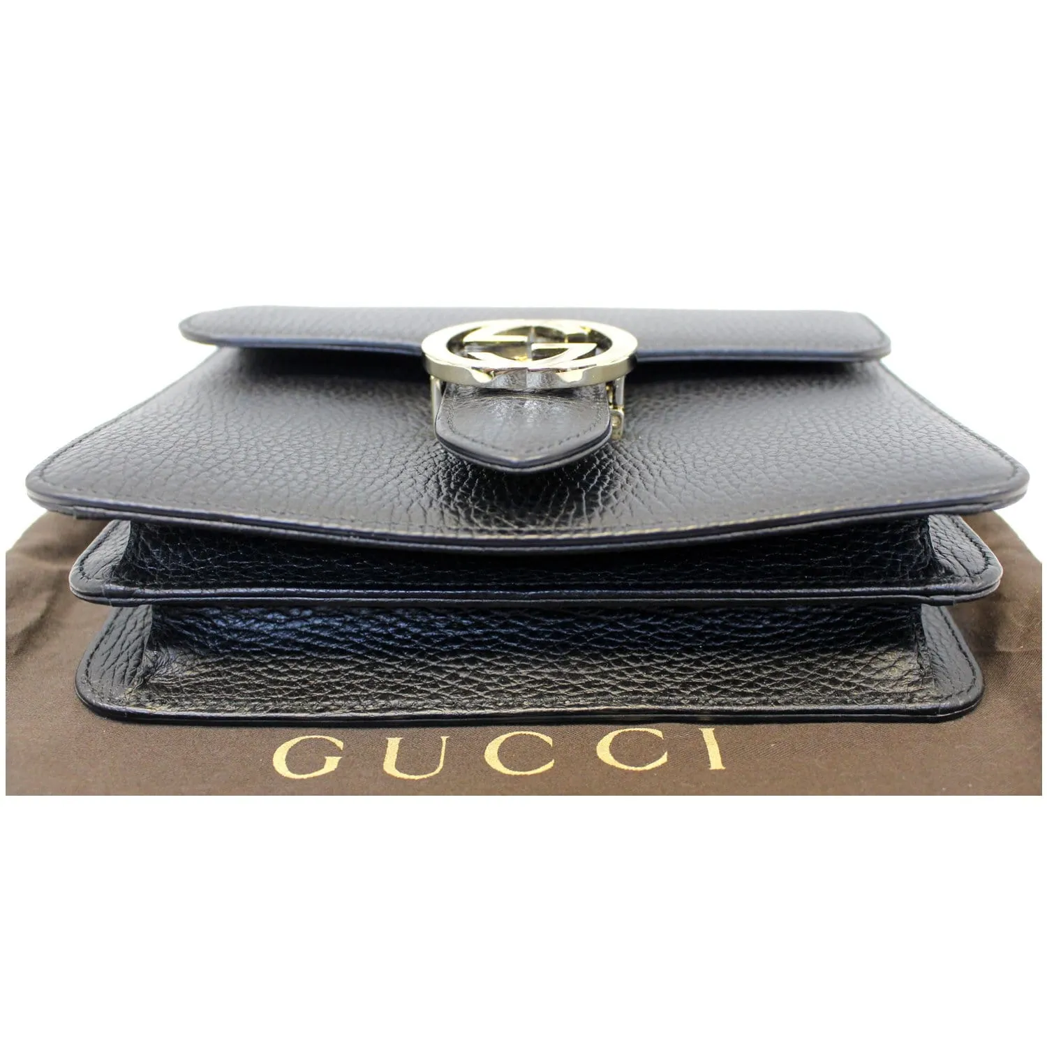 GUCCI Interlocking GG Leather Crossbody Bag Black 510304