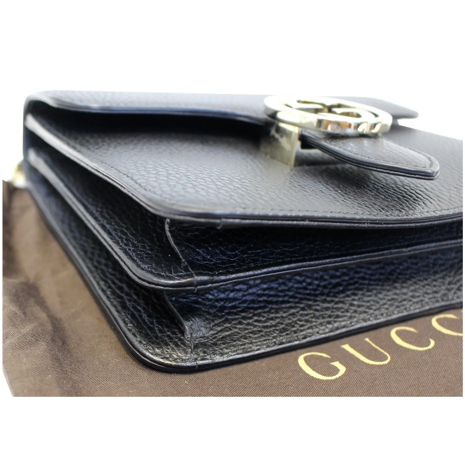 GUCCI Interlocking GG Leather Crossbody Bag Black 510304