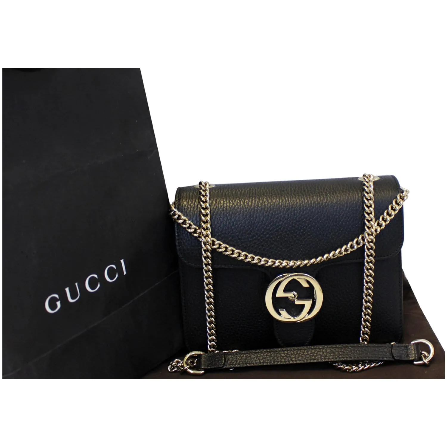 GUCCI Interlocking GG Leather Crossbody Bag Black 510304