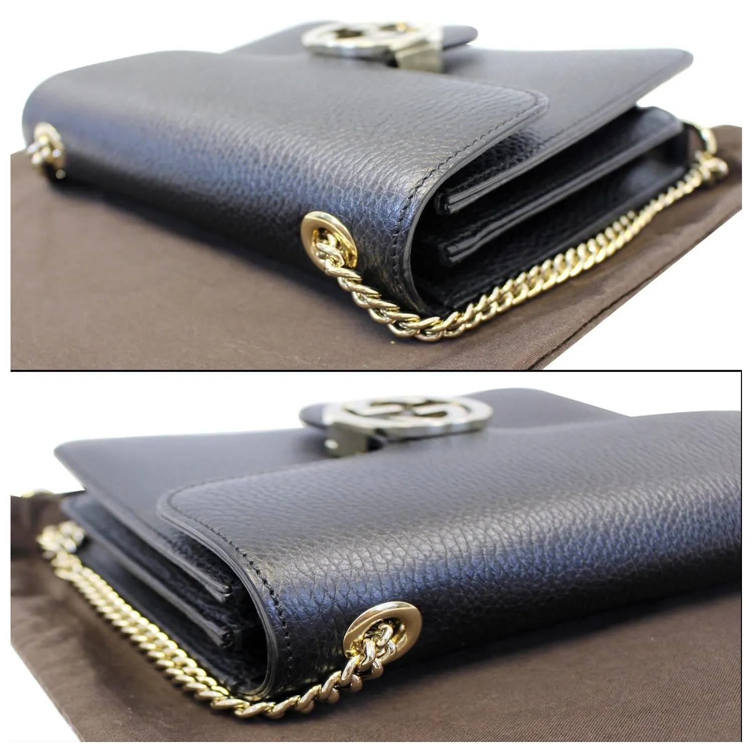 GUCCI Interlocking GG Leather Crossbody Bag Black 510304