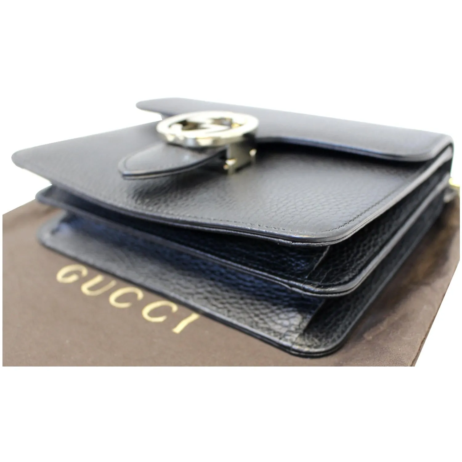 GUCCI Interlocking GG Leather Crossbody Bag Black 510304