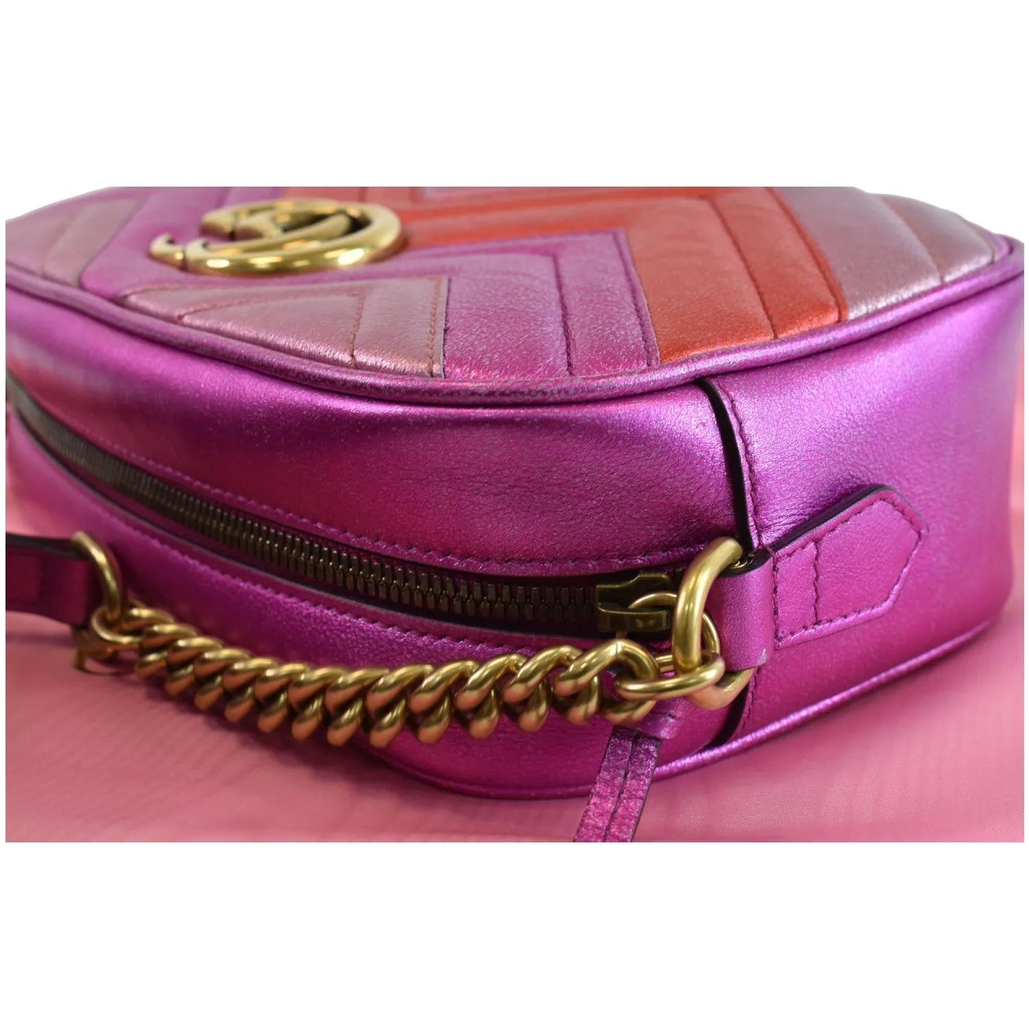 GUCCI Marmont Chevron Small Metallic Leather Crossbody Bag Tri-color 447632