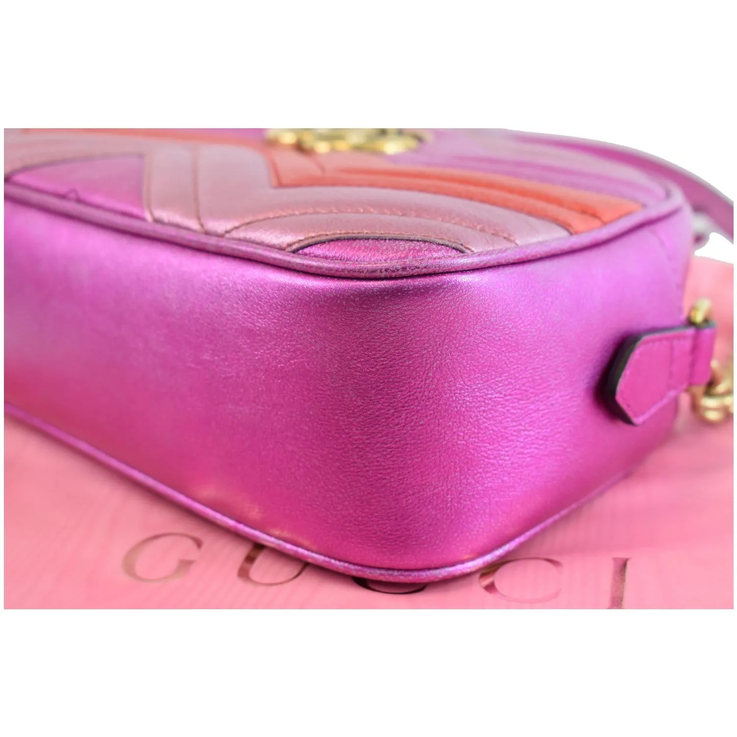 GUCCI Marmont Chevron Small Metallic Leather Crossbody Bag Tri-color 447632