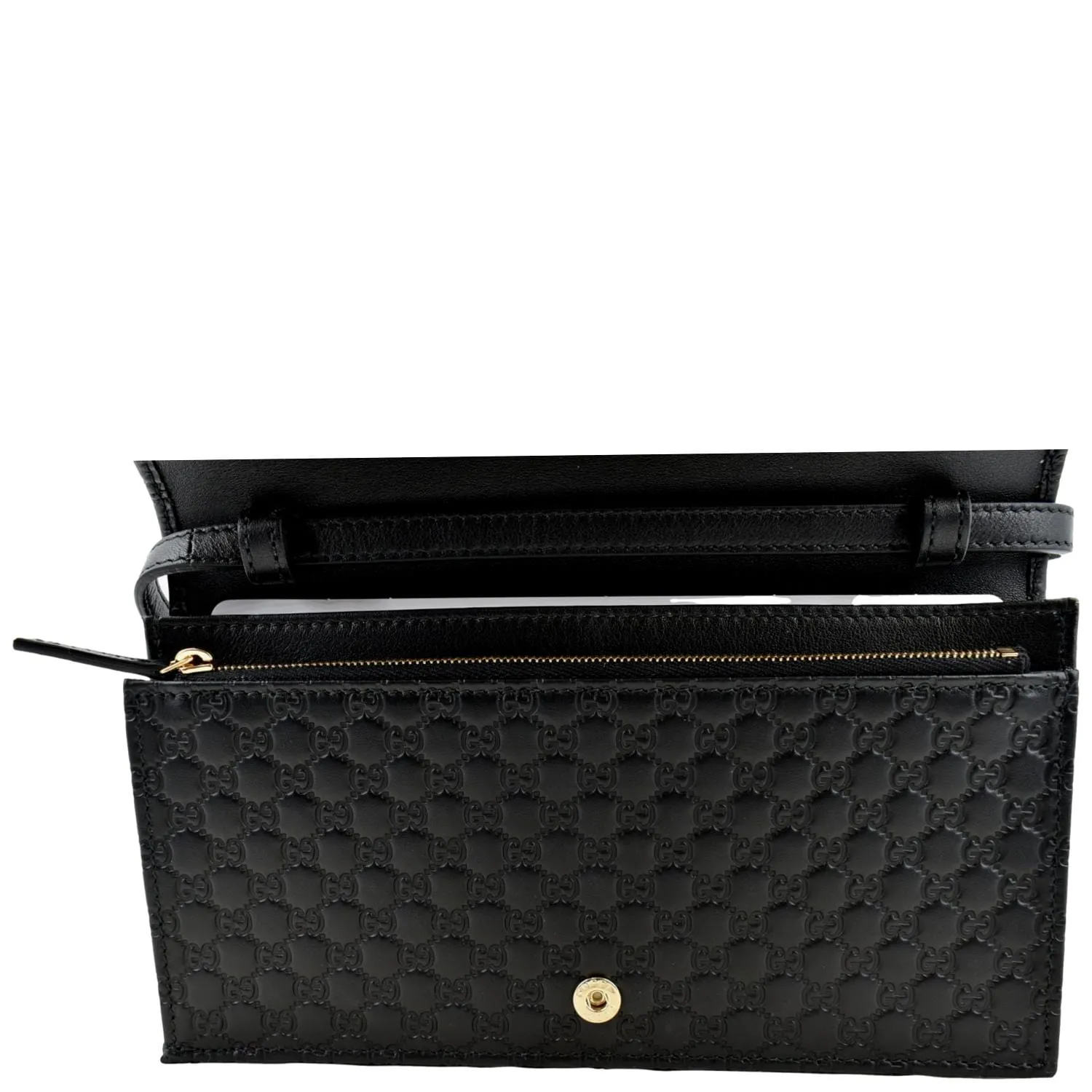 GUCCI Micro GG Leather Crossbody Wallet Black 466507
