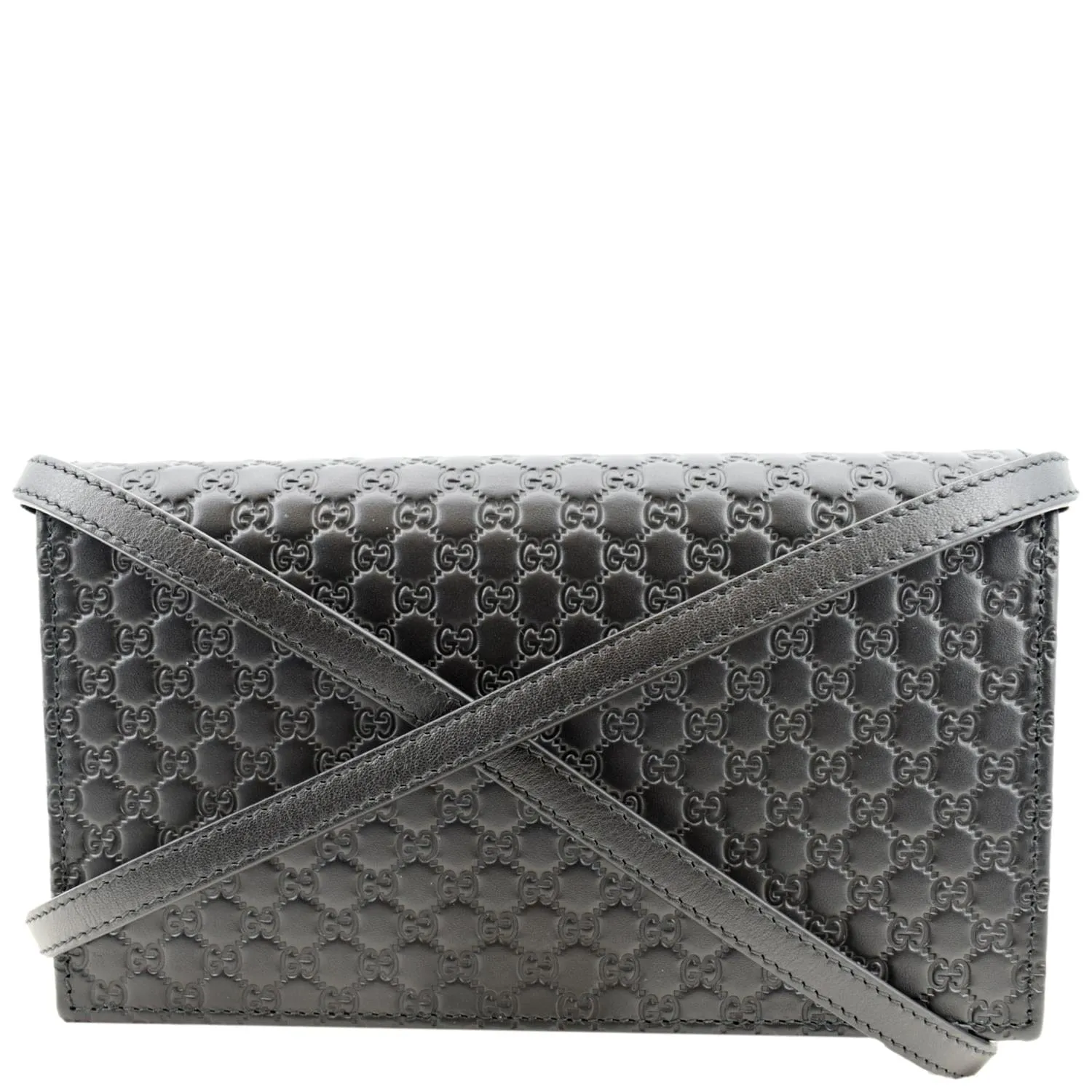 GUCCI Micro GG Leather Crossbody Wallet Black 466507