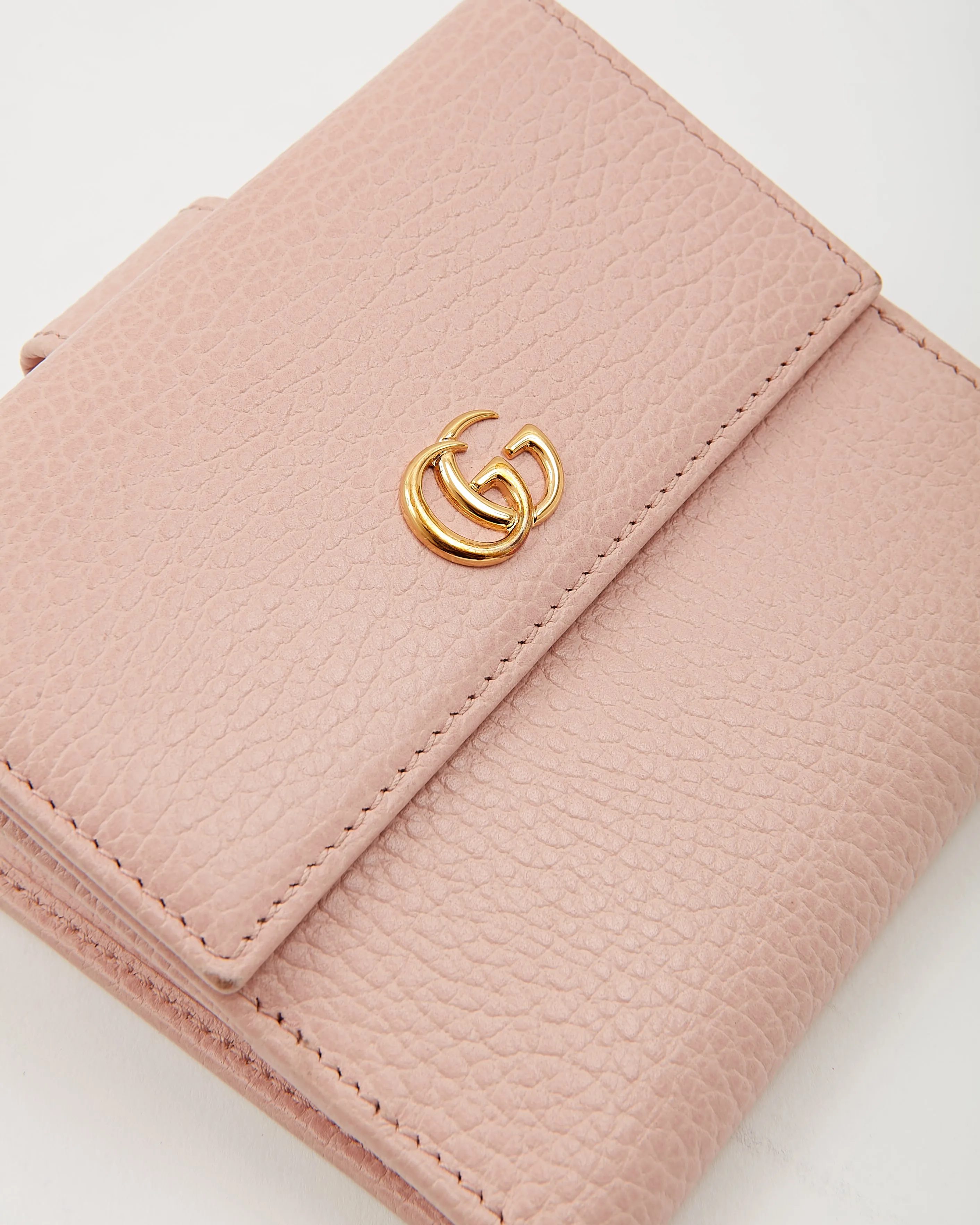 Gucci Pink Pebbled Leather Compact Wallet