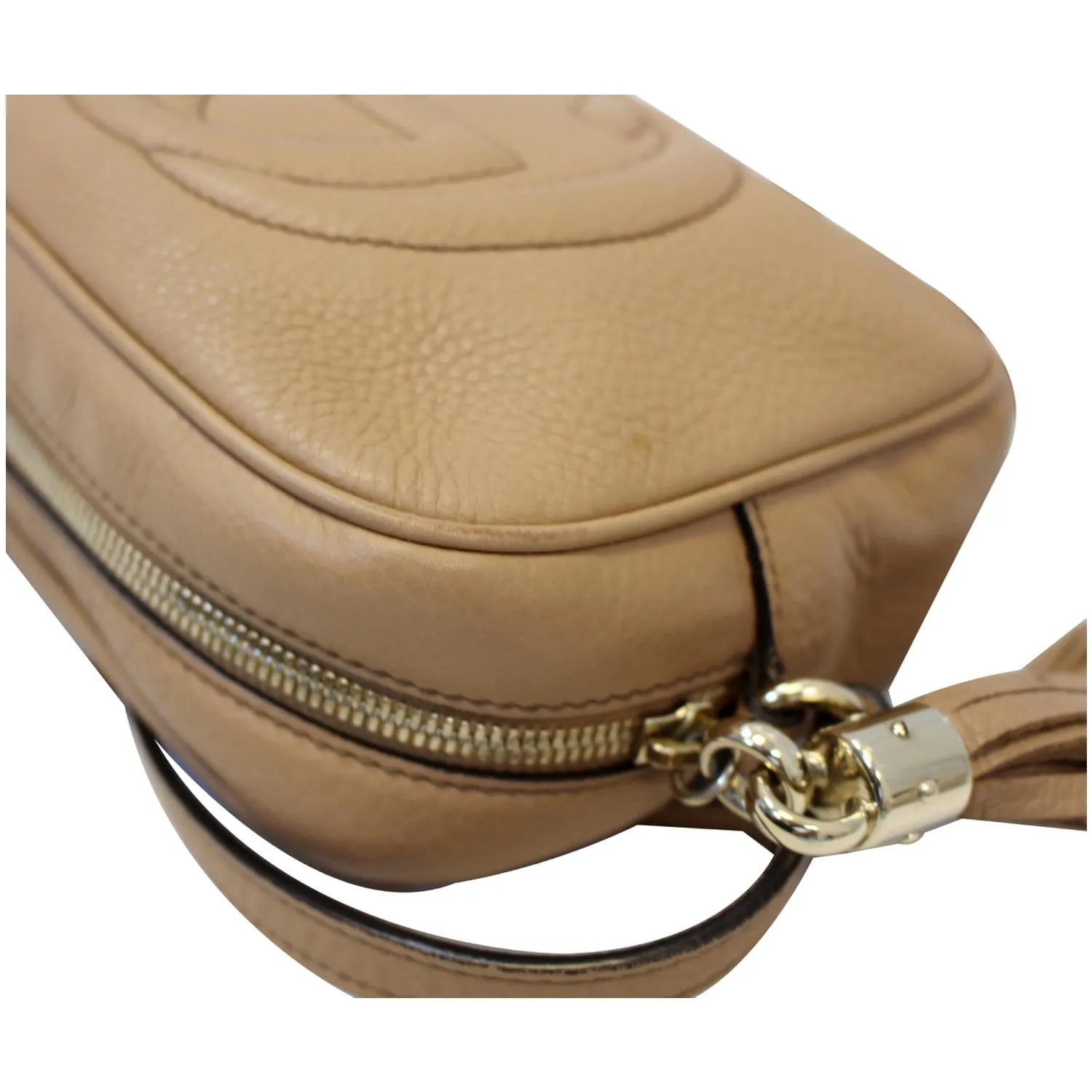 GUCCI Soho Disco Pebbled Leather Small Crossbody Bag Beige 308364