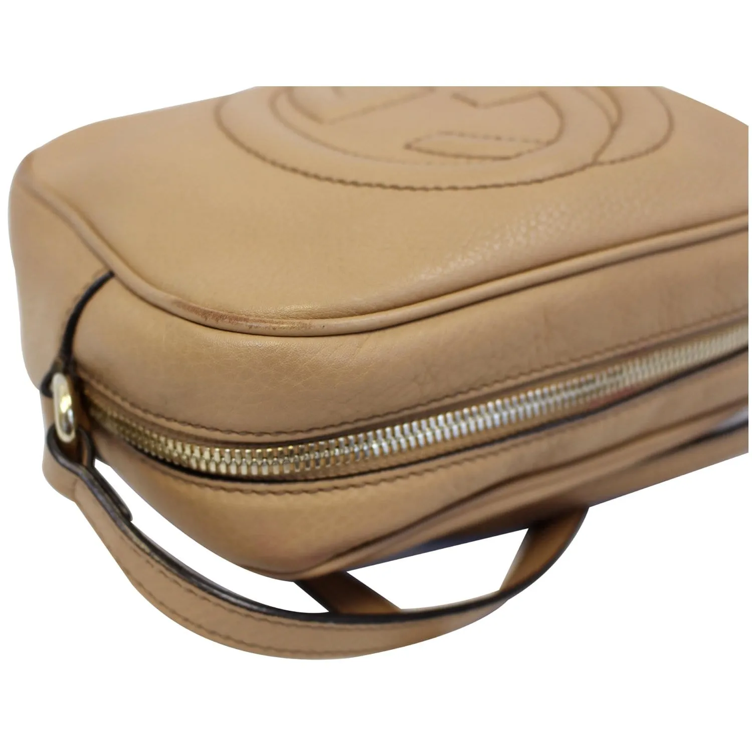 GUCCI Soho Disco Pebbled Leather Small Crossbody Bag Beige 308364