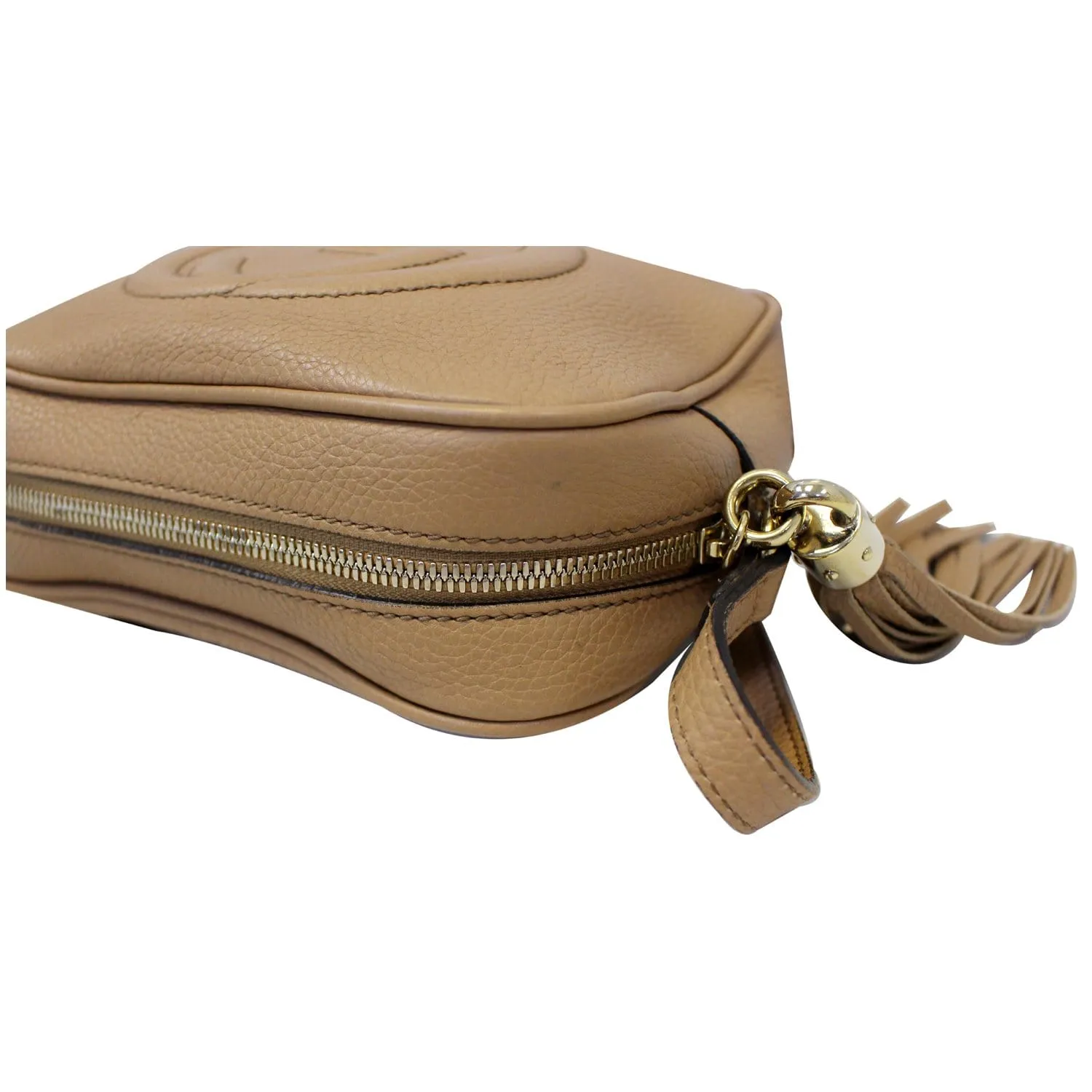 GUCCI Soho Disco Pebbled Leather Small Crossbody Bag Beige 308364