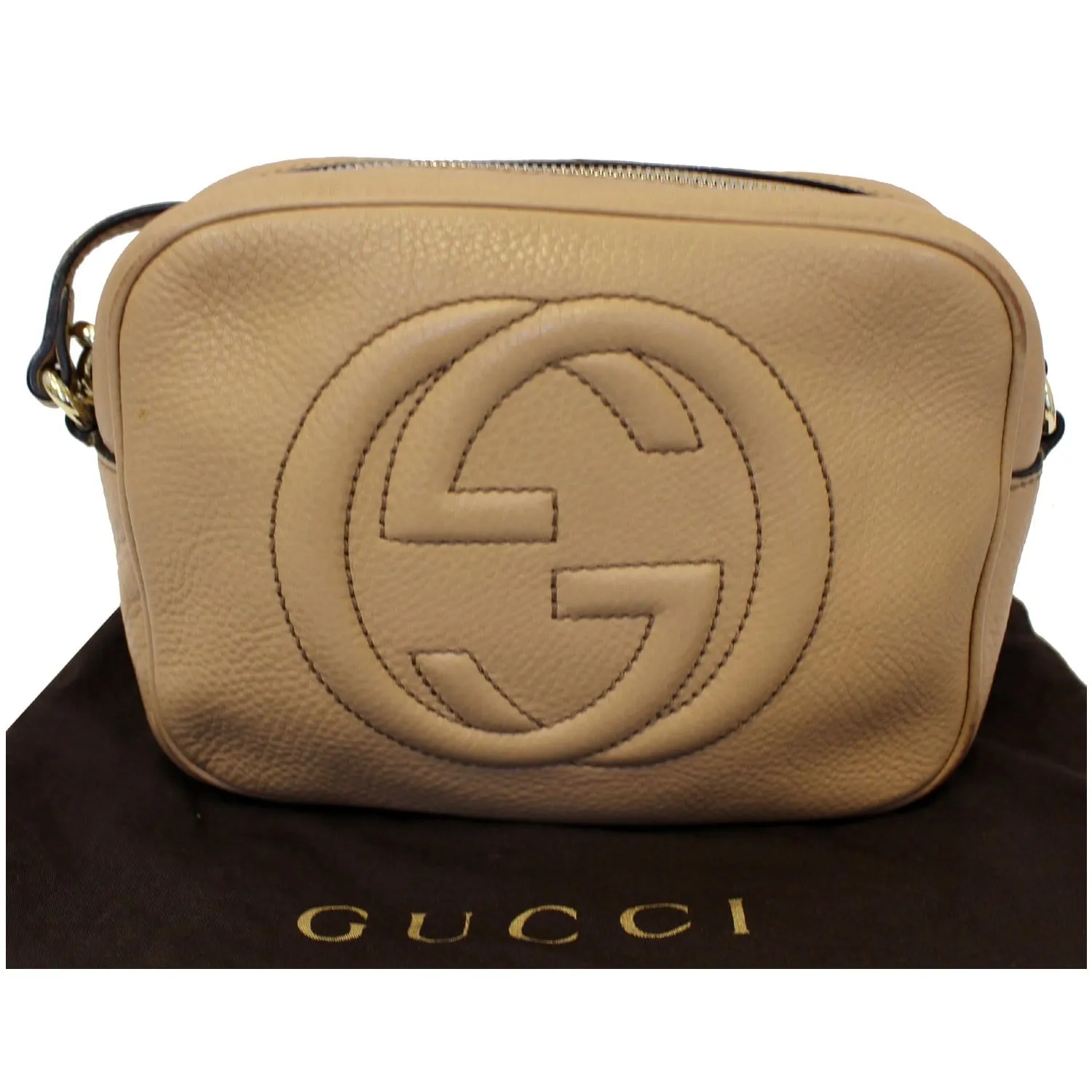 GUCCI Soho Disco Pebbled Leather Small Crossbody Bag Beige 308364