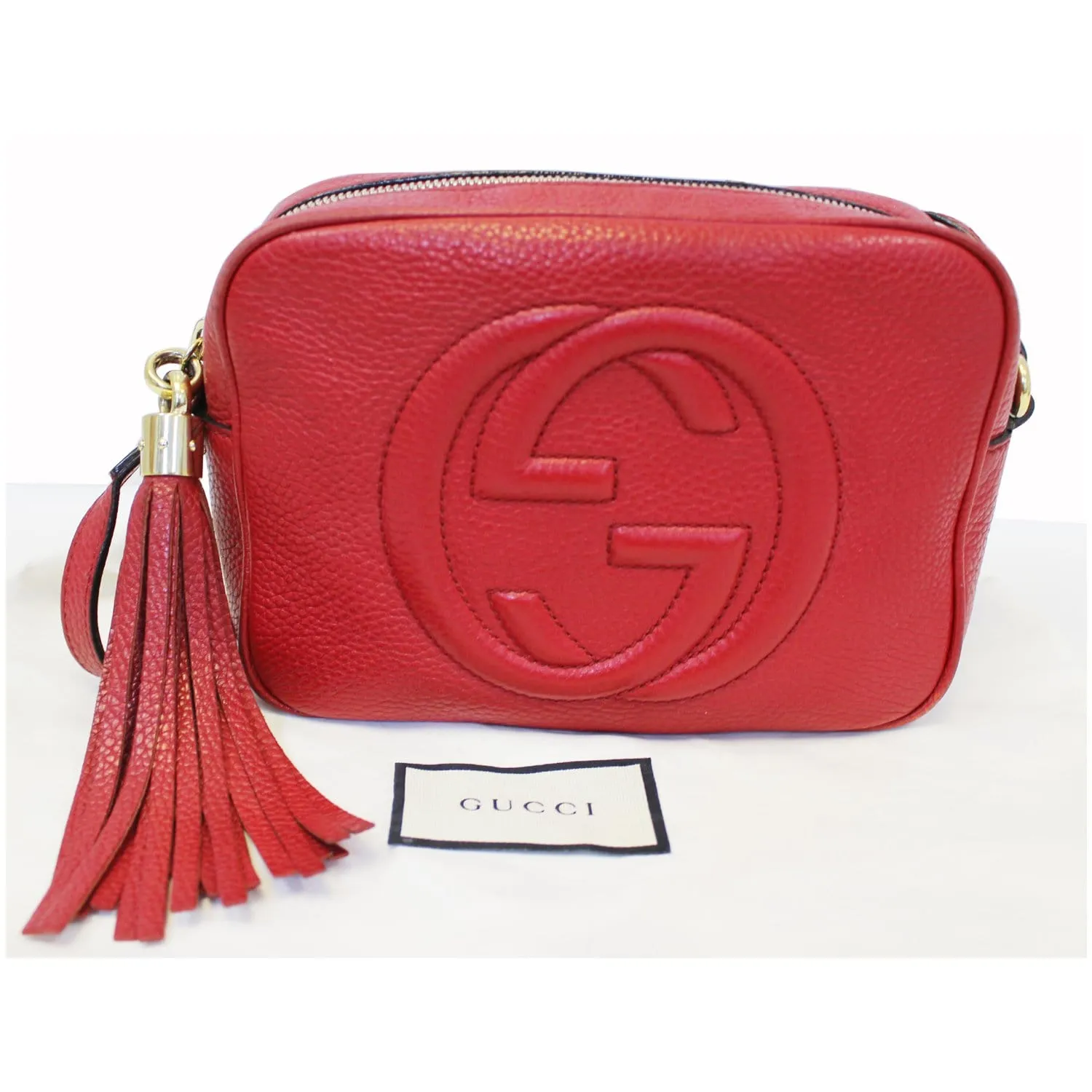 GUCCI Soho Disco Pebbled Leather Small Crossbody Bag Red
