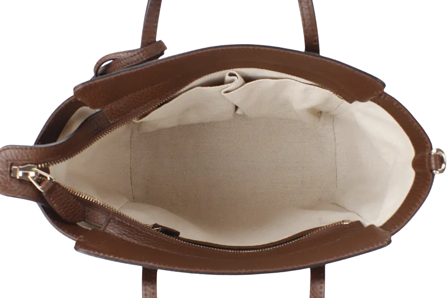 GUCCI SWING MEDIUM (368827 498879) BROWN LEATHER 2WAYS BAG GOLD HARDWARE WITH STRAPS AND DUST COVER
