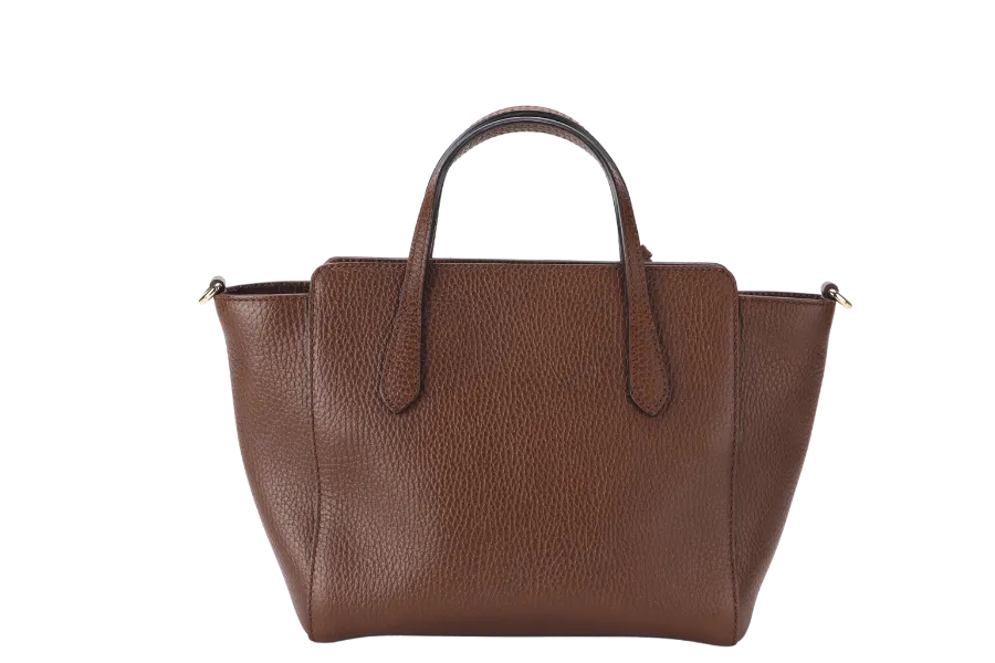 GUCCI SWING MEDIUM (368827 498879) BROWN LEATHER 2WAYS BAG GOLD HARDWARE WITH STRAPS AND DUST COVER