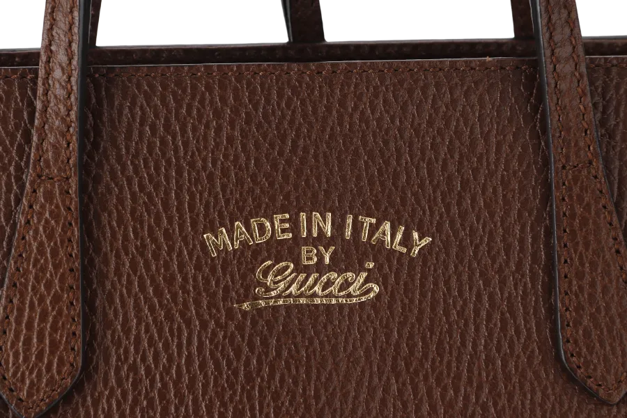 GUCCI SWING MEDIUM (368827 498879) BROWN LEATHER 2WAYS BAG GOLD HARDWARE WITH STRAPS AND DUST COVER