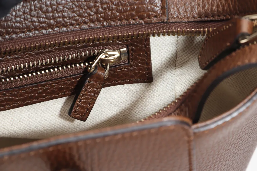 GUCCI SWING MEDIUM (368827 498879) BROWN LEATHER 2WAYS BAG GOLD HARDWARE WITH STRAPS AND DUST COVER