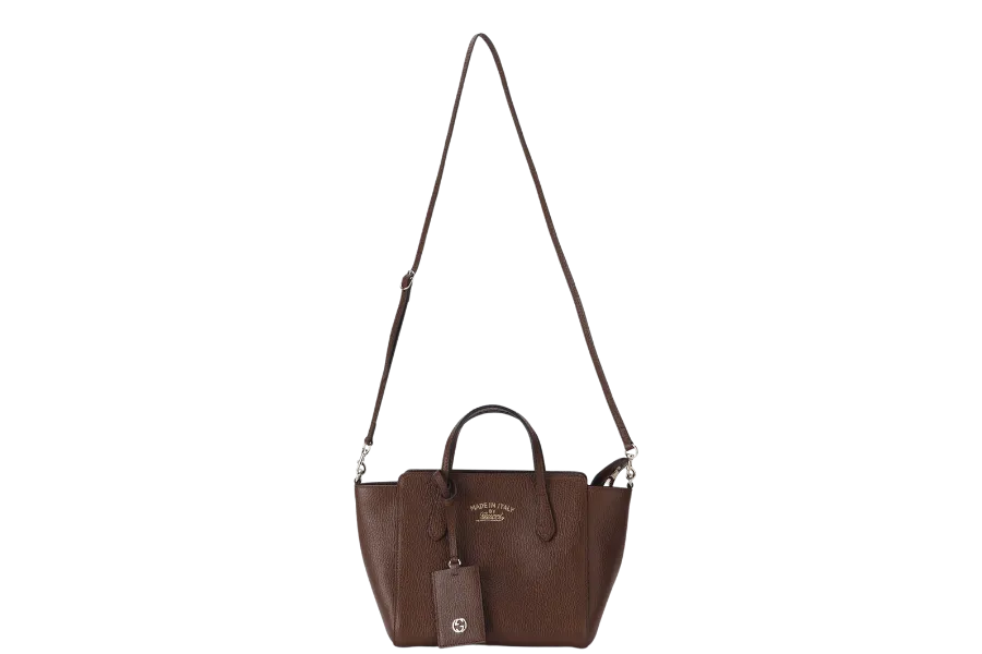 GUCCI SWING MEDIUM (368827 498879) BROWN LEATHER 2WAYS BAG GOLD HARDWARE WITH STRAPS AND DUST COVER