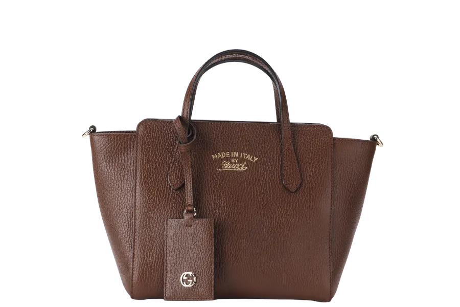 GUCCI SWING MEDIUM (368827 498879) BROWN LEATHER 2WAYS BAG GOLD HARDWARE WITH STRAPS AND DUST COVER