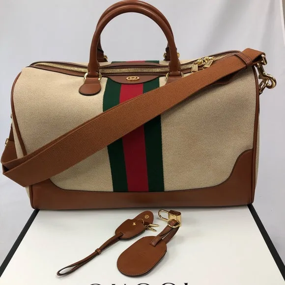 Gucci Travel Duffel Bag with Web in Beige