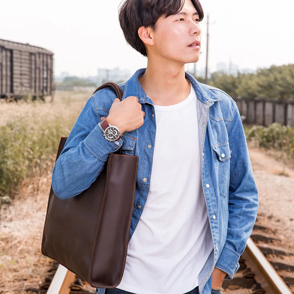 Handmade Crazy Horse Leather Tote Bag, Shopping Bag, Leather Shoulder Bag For Women