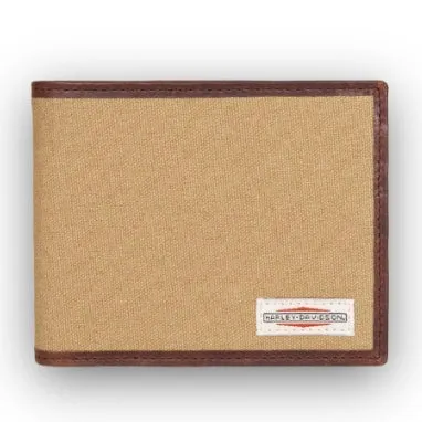 Harley-Davidson® Men's Patch Cotton Canvas & Leather Bi-Fold RFID Wallet