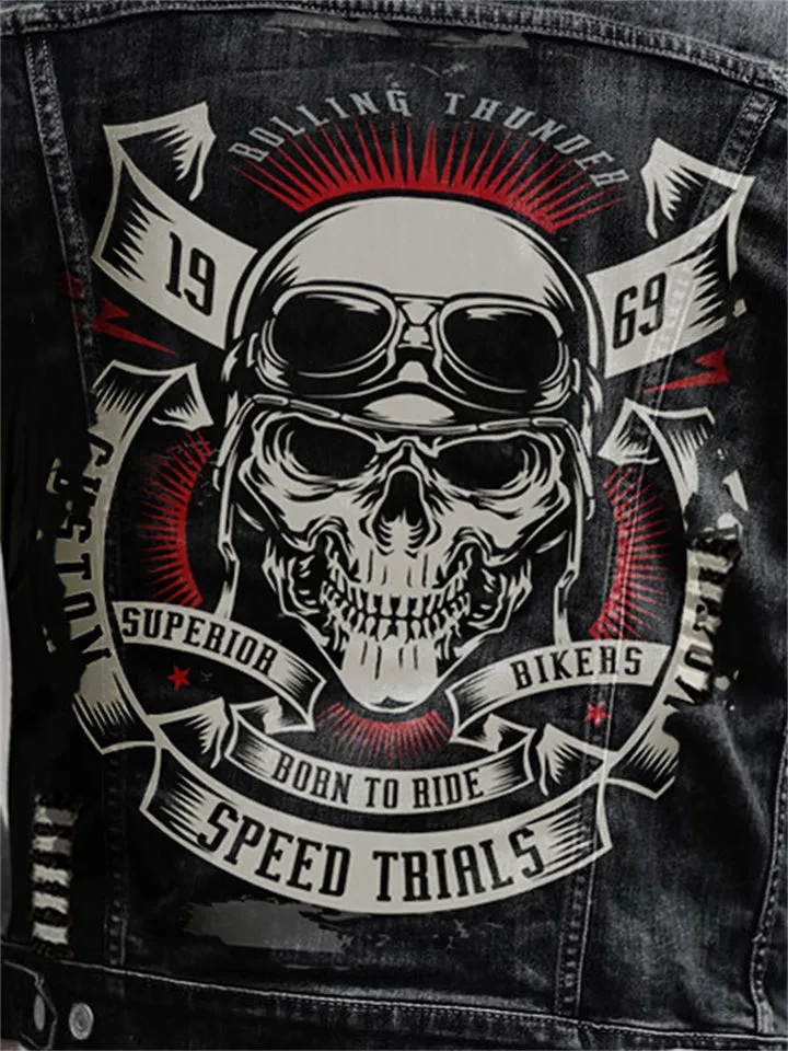 Hip-Hop Skull Print Sleeveless Denim Vest for Men