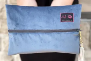Ice Gray Blue Velvet Makeup Junkie Bags