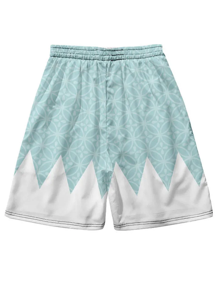 Japanese Sakura Print Summer Outfits Men's Cardigan Shirt   Casual Shorts