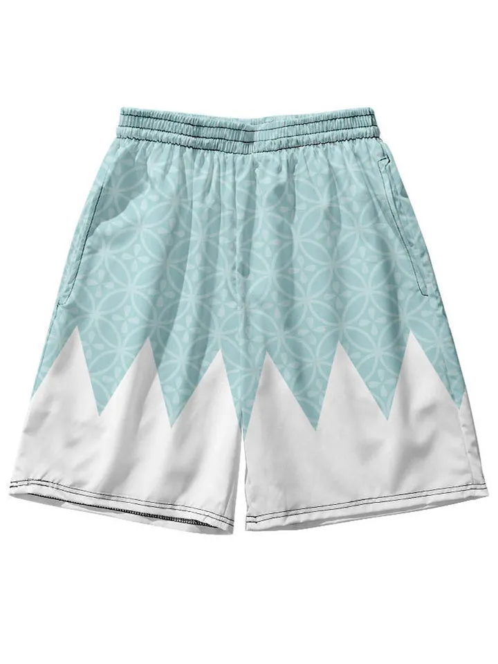 Japanese Sakura Print Summer Outfits Men's Cardigan Shirt   Casual Shorts