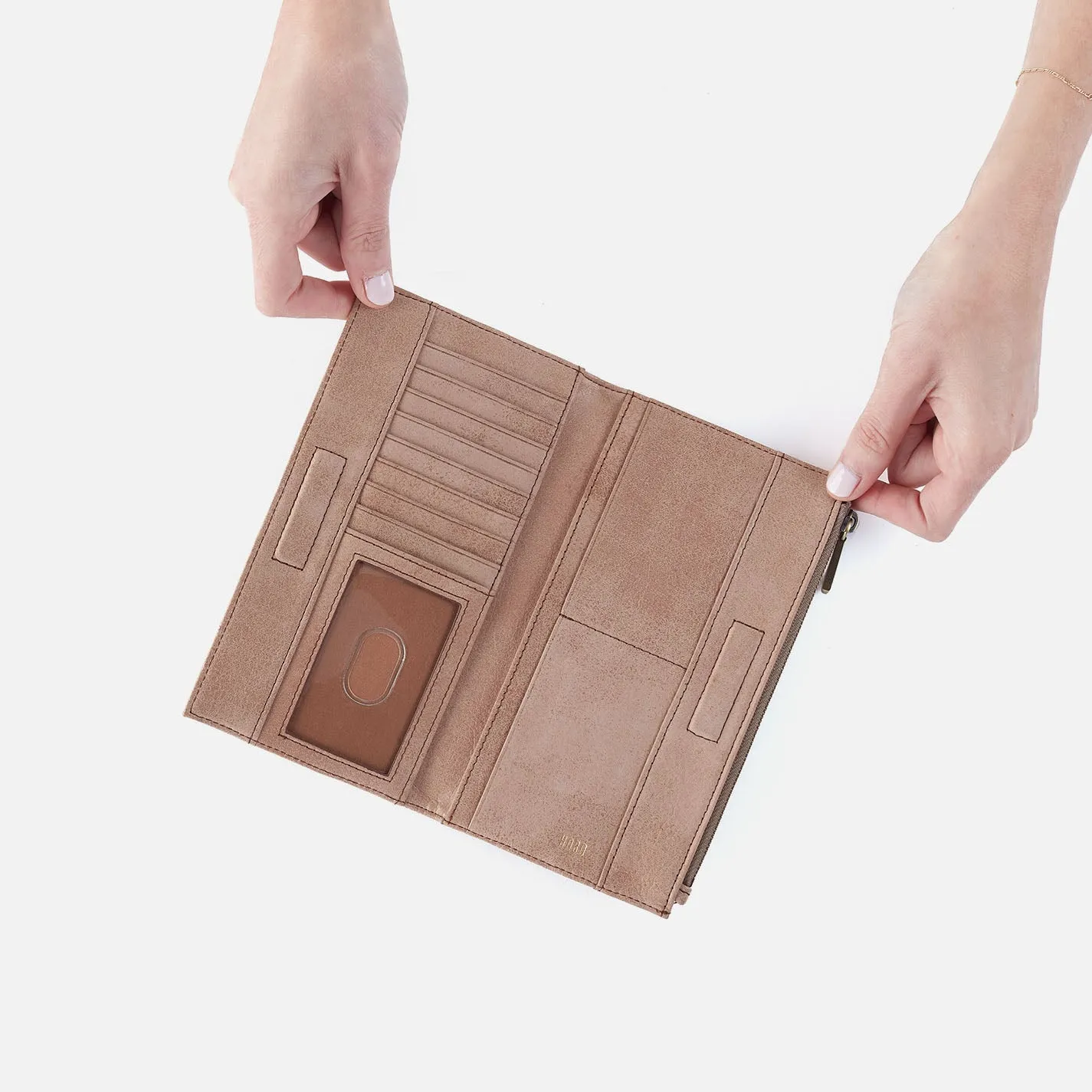 Jill Large Bifold Wallet In Buffed Leather - Hazel