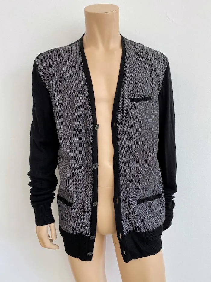 John Varvatos Cardigan Black/White Paneled Linen Size Extra Extra Large
