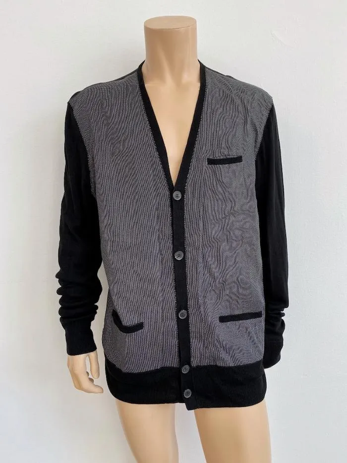 John Varvatos Cardigan Black/White Paneled Linen Size Extra Extra Large