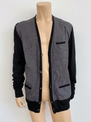 John Varvatos Cardigan Black/White Paneled Linen Size Extra Extra Large