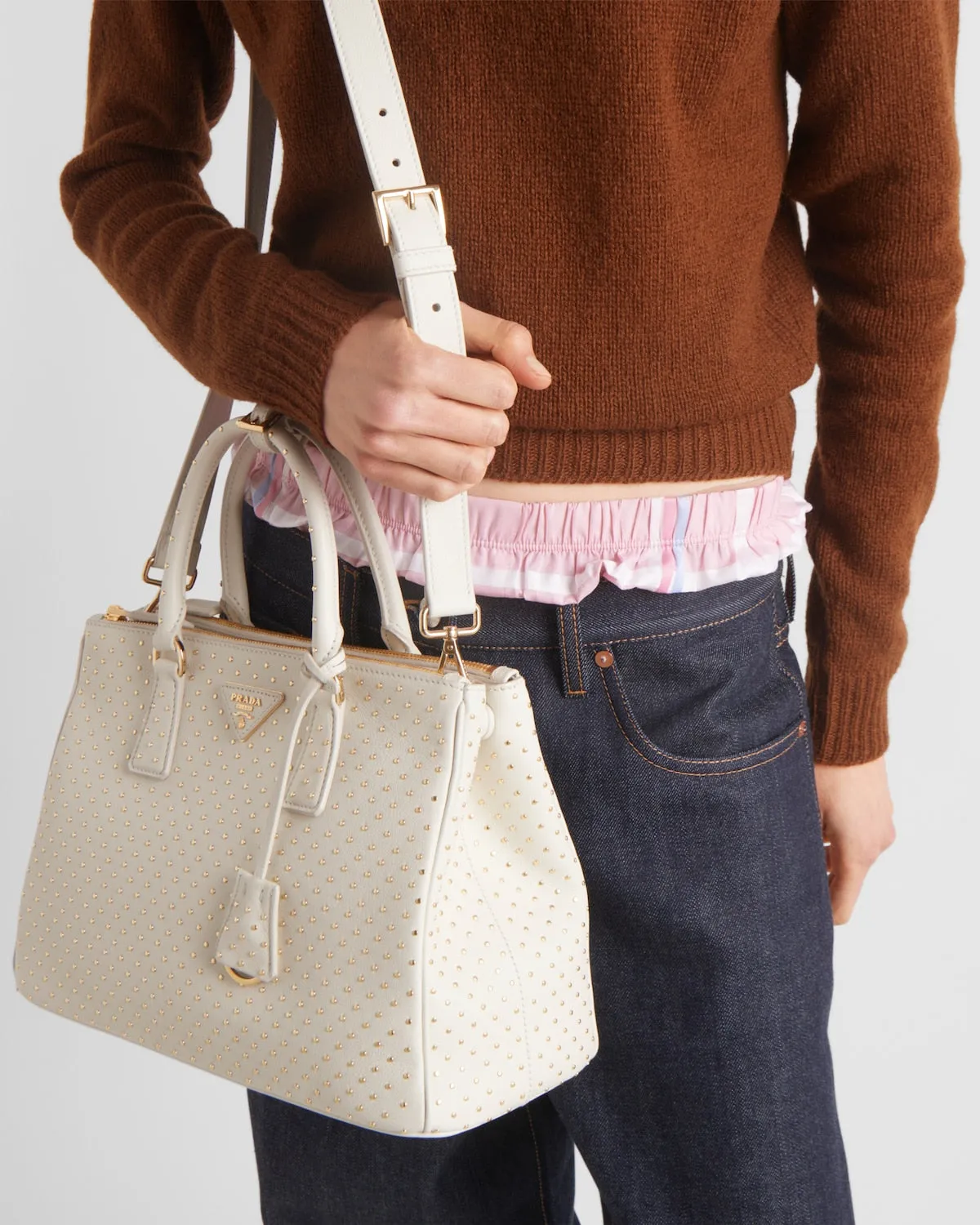 Large Prada Galleria Studded Leather Bag
