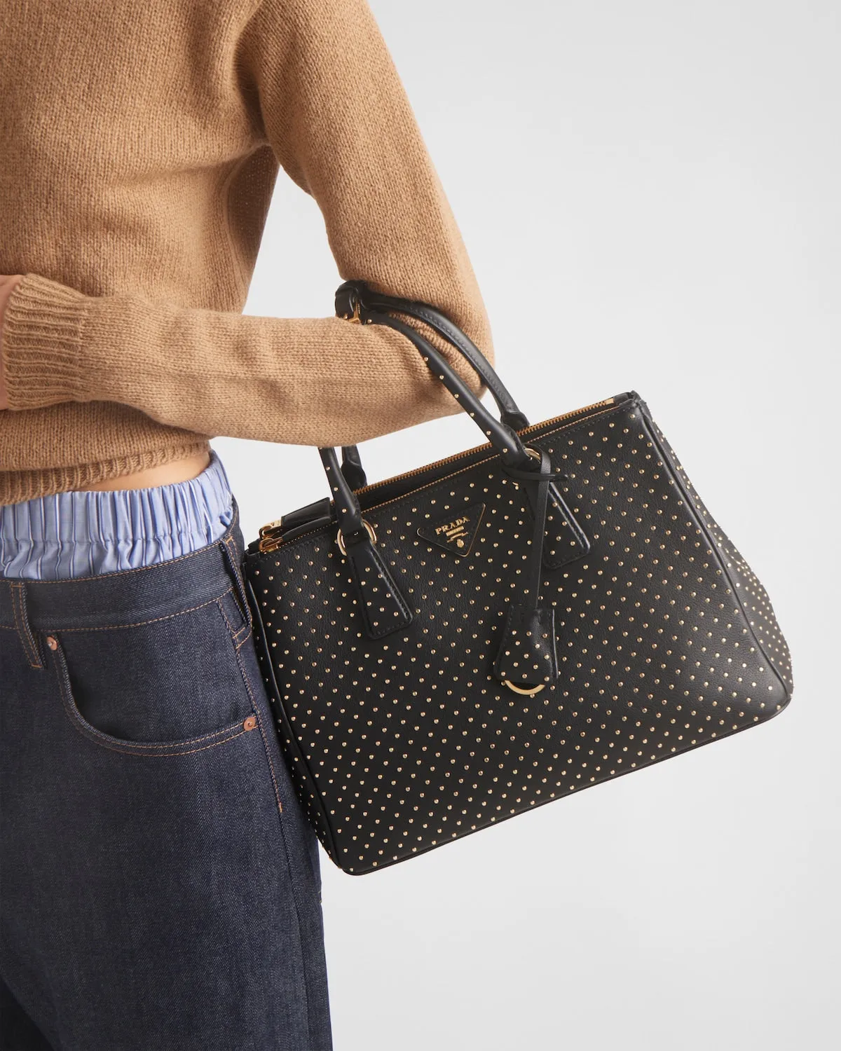 Large Prada Galleria Studded Leather Bag